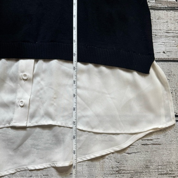 Adrianna Papell Women’s Ruffle Neck Twofer Sweater - Black & White, Size M - Picture 7 of 8